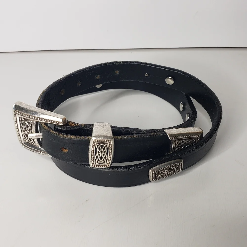 Tory Equestrian English Bridle Leather Silver Tone Buckle Celtic Narrow Belt 28